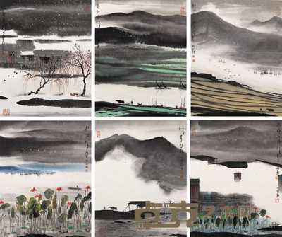杨明义 烟雨江南 册页（八开选六） 47.5×37.5cm×8